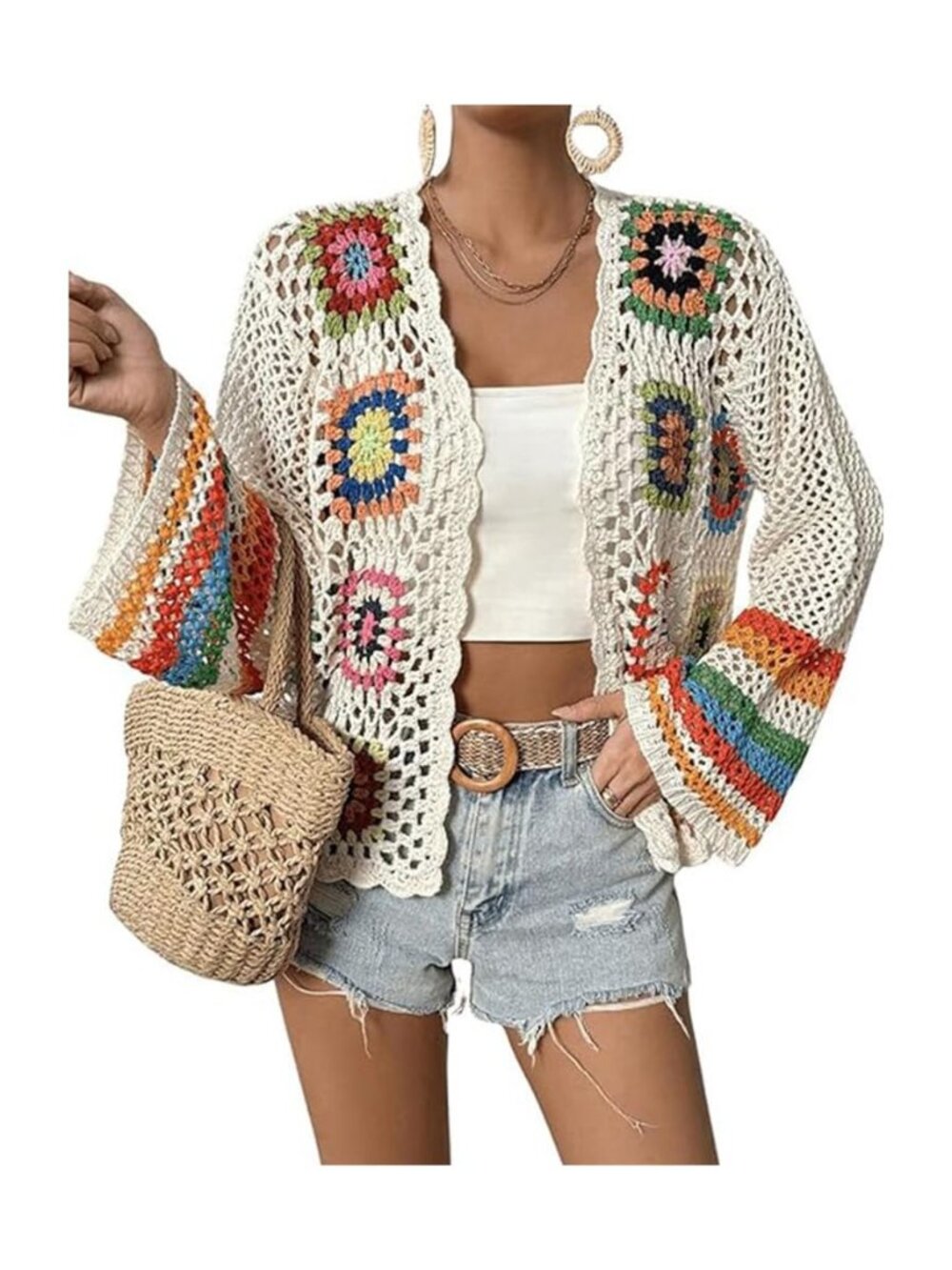 Crochet Tops for Women Boho Spring Sweaters Summer Cardigan